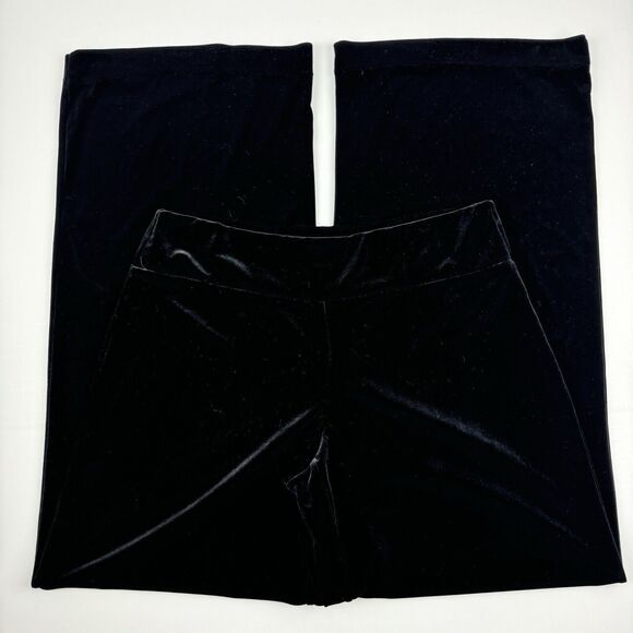 WHBM Velvet Wide Leg Women's Black Velour Pull On Stretch Mid Rise Pants Large - Picture 15 of 16